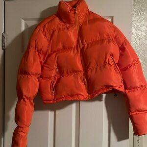 Orange crop top puffer jacket